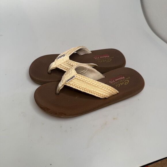 Skechers Cali Asana Women’s US Size 8 Yoga Foam Flip Flops Cream Brown Knit - Picture 12 of 16